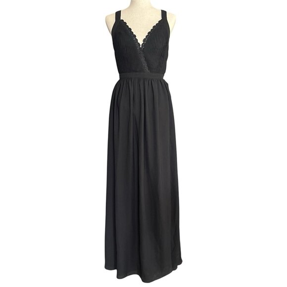 Fame and Partners Black Plunge Neck Dress Size 4 Thigh High Slit Formal Maxi NWT - Picture 2 of 16